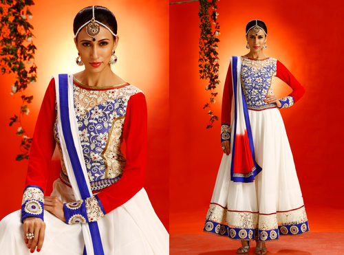 White and Red Georgette Anarkali Salwar Suit