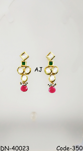 Kundan Earrings - Gold-Plated, 20x10 mm , Elegant Design, Eye-Catching Look, Fine Craftsmanship, Stunning Kundan & Ruby Stones