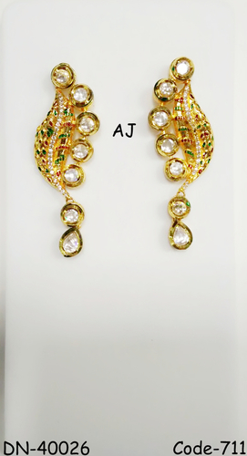 Kundan Earrings with Antique Finish - Gold Plated, 25-30 mm | Elegant Design, Dangle Style, Stunning Look, Flawless Finish
