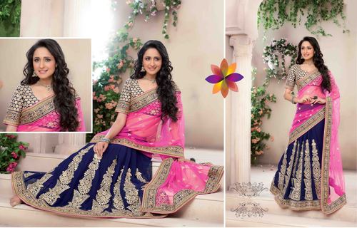 Aqua Pink Embroidered Lehenga Saree