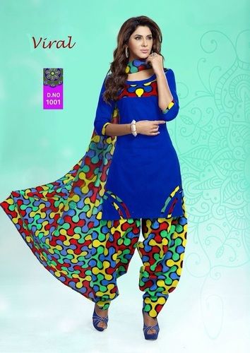 Plain Blue Cotton Salwar Kameez Materials