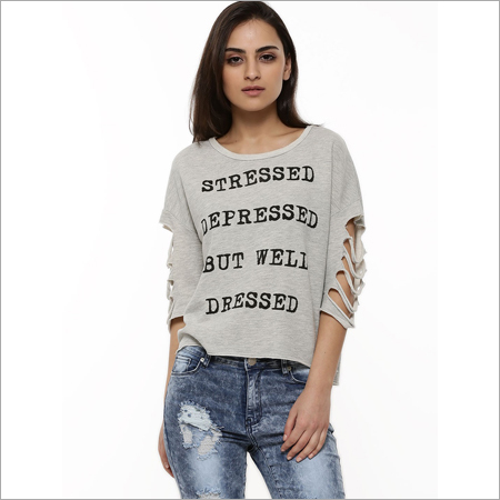 Ripped Sleeves Printed Top