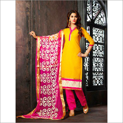 Indian Yellow Chanderi Suit