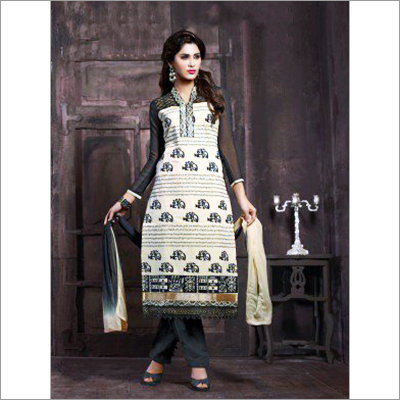 Dark Green And White Designer Chanderi Suit