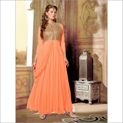 Orange Designer Net Gown