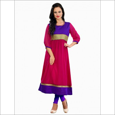 Pink Georgette Anarkali Kurti - Cotton Fabric, Sizes S/M/L/XL, Eye-Catching Pink Color | Timely Delivery, Fascinating Designs, Durable Embroidery, Shrink & Detergent Resistant, High Comfort Level