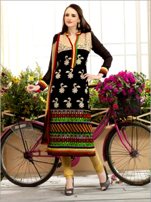 Black and Cream Cotton Suit - Plus Size, Embroidered Design | Anti-Wrinkle, Quick Dry, Washable, Comfortable Fit, Elegant Dupatta