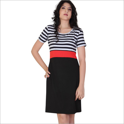 Red & Black Striped Short Dress