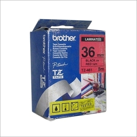 Laminated 36mm Black on Red Tape