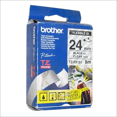 Flexible Id 24mm Black On Clear Tape - Plastic, 24mm x 8m | Strong Adhesive, Flexible, Durable, Black Print