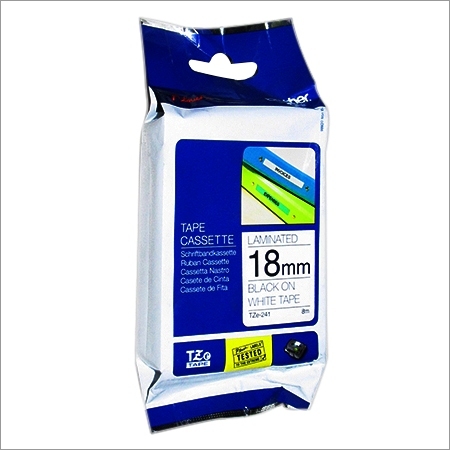 Laminated 18mm x 8 Mtrs Black on White Tape - Strong Adhesive, Durable Labels, Clear Printing