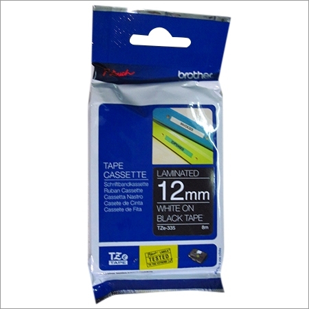 Laminated 12mm White on Black Tape