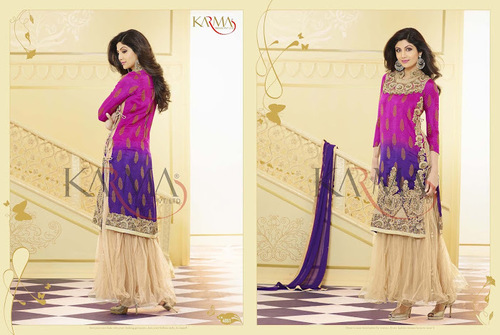 Purple And Golden Bollywood Salwar Kameez Designs