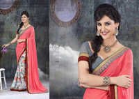 Grey And Pink Bollywood Designer Sarees