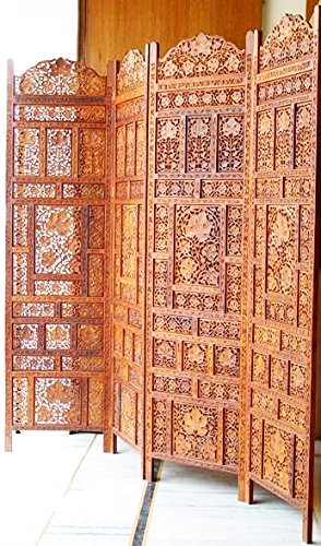 Aarsun: Hand Carved Wooden Partition Screen in Sheesham Wood/ Room Divider