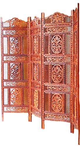 Aarsun Hand Carved Wooden Partition Screen in Sheesham (Indian Rosewood) Jalli And Leaf Pattern