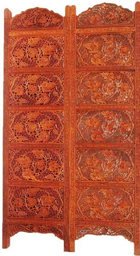 Aarsun Hand Carved Wooden Partition Screen in Sheesham (Indian Rosewood) Jalli And Leaf Pattern