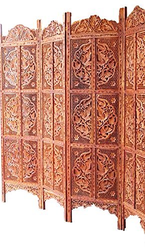 Aarsun Hand Carved Wooden Partition Screen in Sheesham (Indian Rosewood) Jalli with Floral print