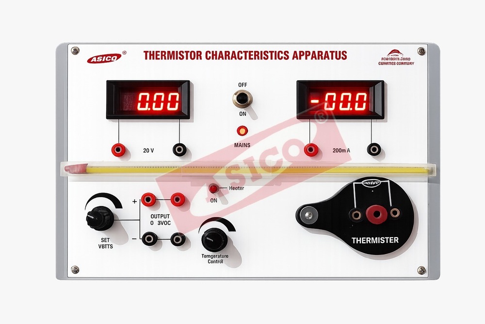 Thermistor Characteristics Apparatus AE 219 - DC Regulated Power Supply 0-5 VDC/150mA, Dual Digital Meters for Voltage & Current Display, Integrated Heating Oven with Temperature Control