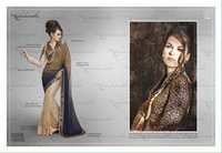 Beige Navy Jari Work Pure Satin Lace Bordered Saree