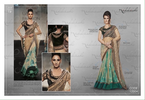 Green Tie And Die Georgette Net Saree