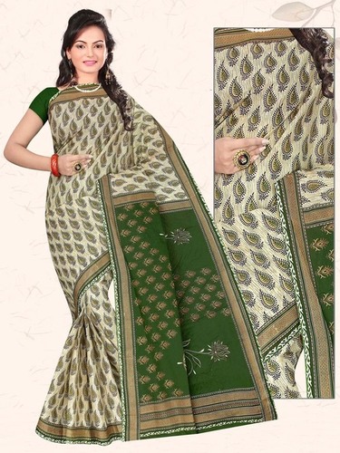 Printed Green Designer Cotton Saree