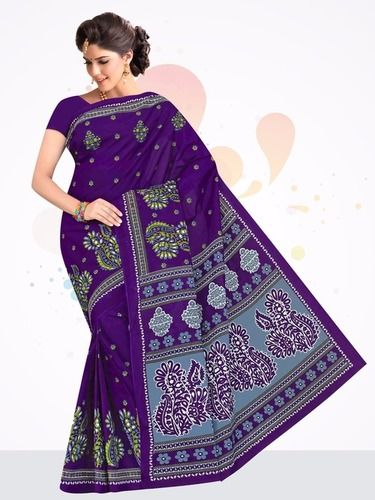 Purple Cotton Desinger Saree