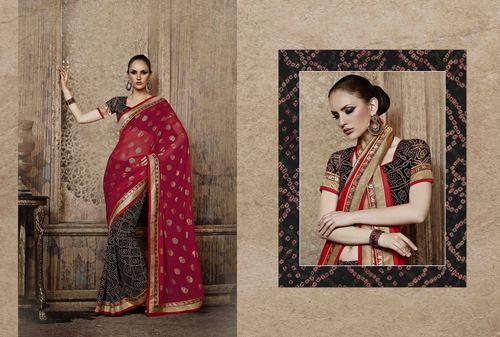 Browny Maroon Bandhani Saree
