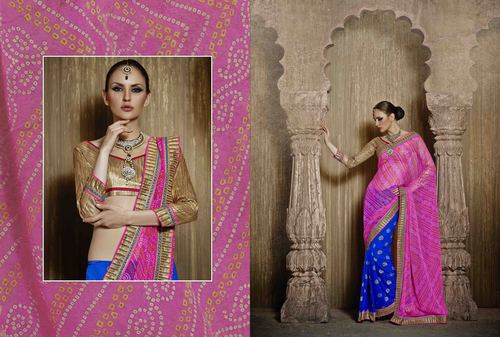 Pinky Blue Bandhani Saree