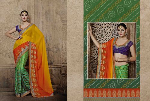 Grenny Orange Shaded Chiffon Bandhani
