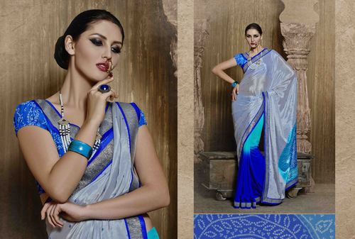 Navy and Blue Bandhani Saree