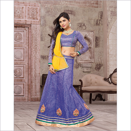 Blue Yellow Banarasi Brocade Designer Lehenga Choli