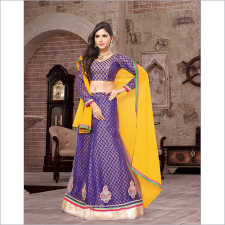 Yellow Blue Banarasi Brocade Designer Lehenga Choli