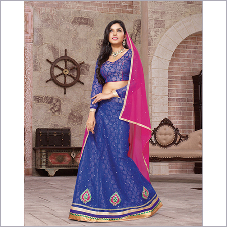 Blue Pink Banarasi Brocade Designer Lehenga Choli