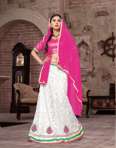 White Pink Banarasi Brocade Lehenga Choli - Brocade Fabric, Hand Embroidery, Intricate Lace Work, Custom Size, Elegant Design