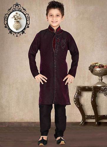 Party Wear Kurta - Eggplant Brocade, Bugle Beads Embroidery | Elegant Design, Comfortable Fit, Stylish Look