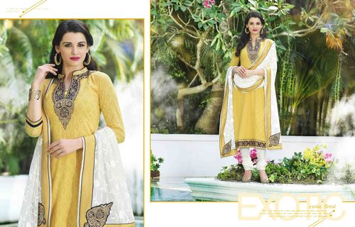 Navy Cream Royal Embroidered Cotton Salwar Suit