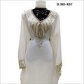 White Kaftan - Chiffon, 54 Inches, Standard Size | Beaded Embroidery, Elegant Design, Durable Fabric, Comfortable Fit