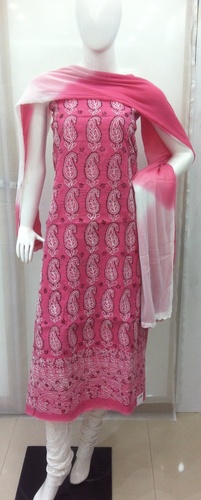Chikan Suit - Cotton, 54x40 Inch, Pink | Elegant Design, Fine Embroidery, Comfortable Fit
