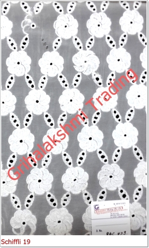 Schiffli Work - Cotton, 45" Width, White | Floral Design, Intricate Pattern, Soft Texture, Durable
