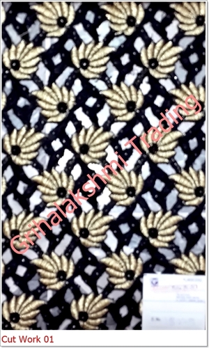 Cut Work - Polyester 44" Width, 150 gsm, Black | Floral Pattern, Intricate Design, Elegant Style, Durable Fabric