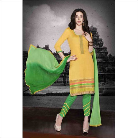 Yellow Sea Green Regular Wear Embroidered Cotton Salwaar Kameez
