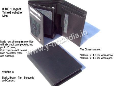 Mens Trifold Leather Wallets By Y-Not India