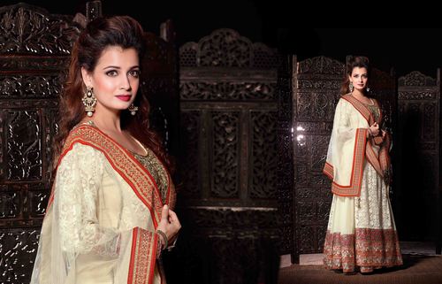 Diya Mirza Creamy Red Heavy Suits
