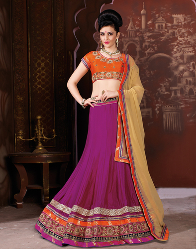PURPLE SILK LEHENGA CHOLI WITH ZARI WORK