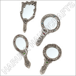 White Metal Hand Mirror