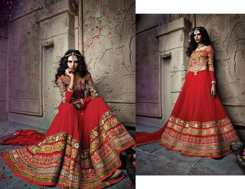 red Pure Georjette Partywear & Wedding Lehenga Choli