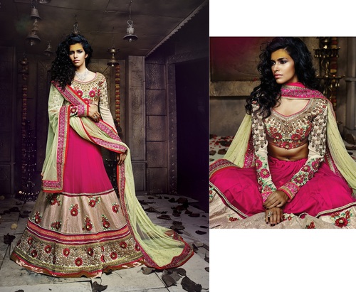 Deep pink Pure Nayalon Net Partywear & Wedding Lehenga Choli