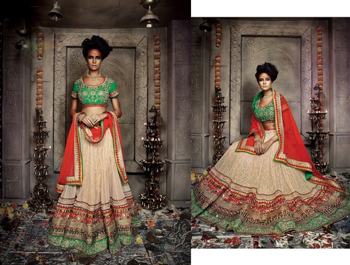 Peach puff Pure Nayalon Net Partywear & Wedding Lehenga Choli