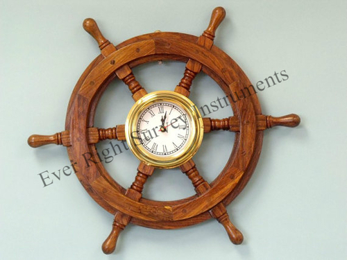 Wooden Ship Wheel with Clock